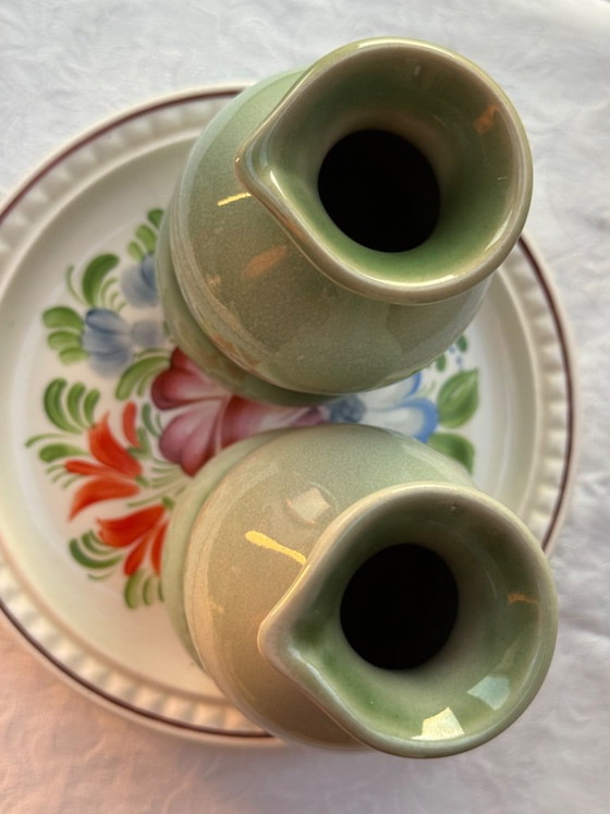 Juego de aceite y vinagre de cerámica checa Ditmar Urbach con bandeja pintada a mano. – Accesorios de mesa (photo 11 of 13)