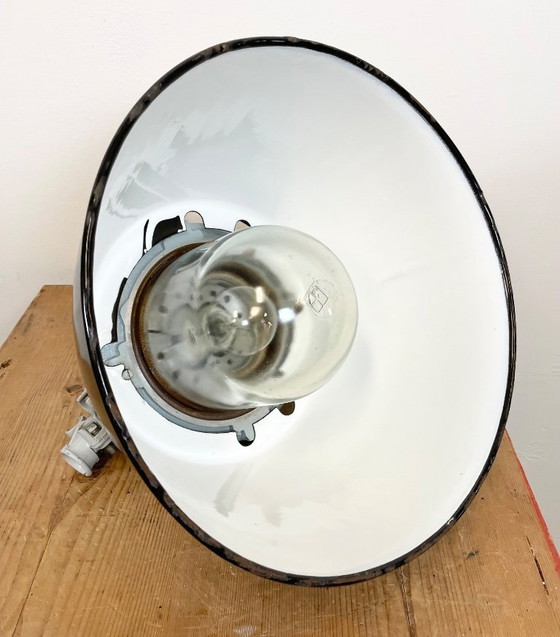 Image 1 of Grey Explosion Proof Lamp with Black Enameled Shade, 1970s