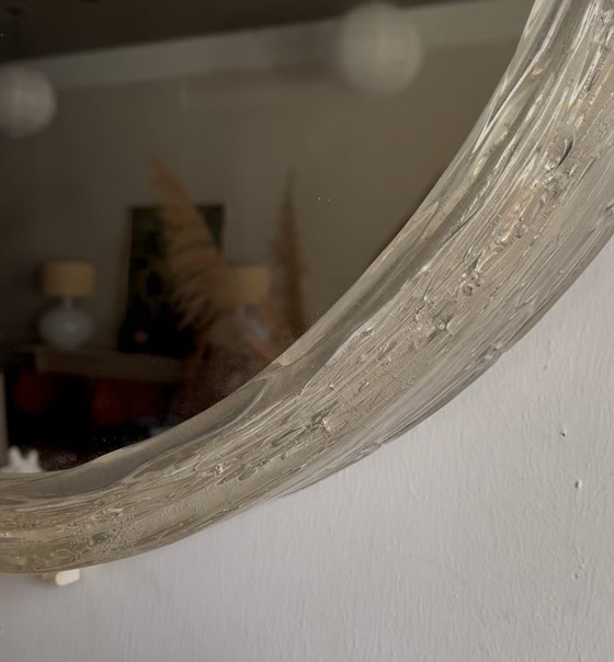 Image 1 of Verlichte spiegel ‘Iced-glass’ Hillebrand-stijl Mid Century