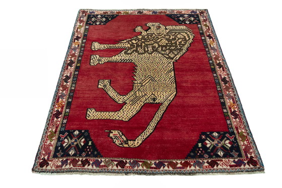 Image 1 of Handgeknüpfter Gabbeh 141 X 113 Cm  Ghashghai Teppich – Löwenmotiv