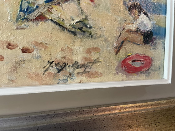 Image 1 of At the beach, original painting in oil, signed