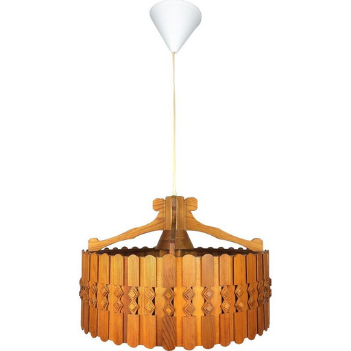 Lampada a sospensione vintage in pino scandinavo, anni '60