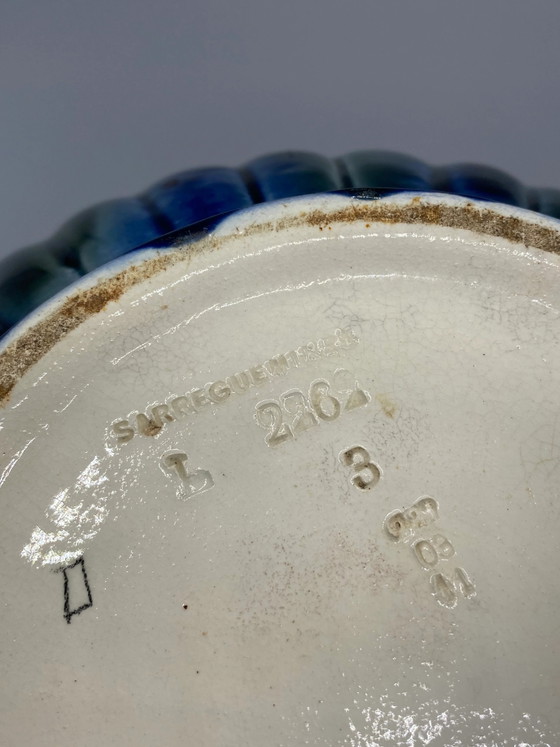 Sarreguemines Slipware Planter – Polychrome Red and Blue Glazes – Crockery, Ceramic, Art Nouveau (photo 9 of 11)