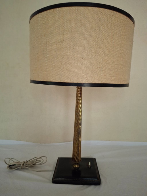 1950s Jacques Adnet Style Leather and Twisted Brass Table Lamp/jute/midcentury modern/French designer