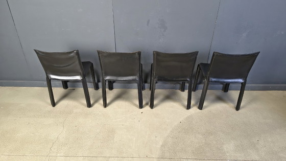 Image 1 of Zwarte leren Mario Bellini Cab eetkamerstoelen, Italië, jaren 70 - set van 4