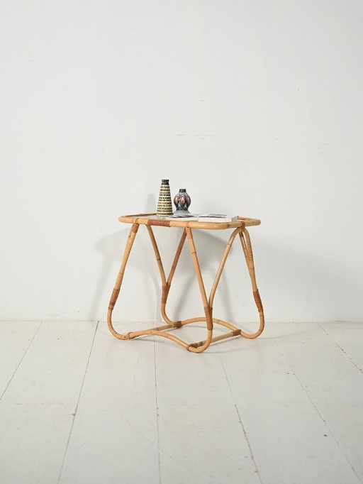 Bamboo Coffee Table with Frosted Glass