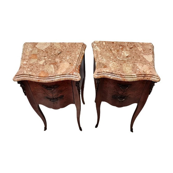 Comodini classici in stile Luigi XV francese, anni '70, Legno, Marmo, Marrone, Klassiek (foto 2 di 8)