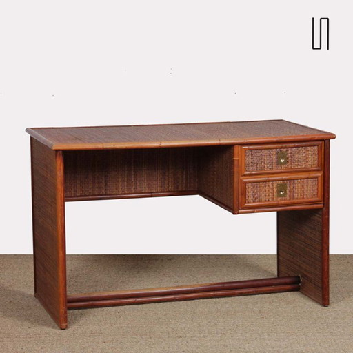 Vintage wicker, bamboo and brass desk by Dal Vera, 1970