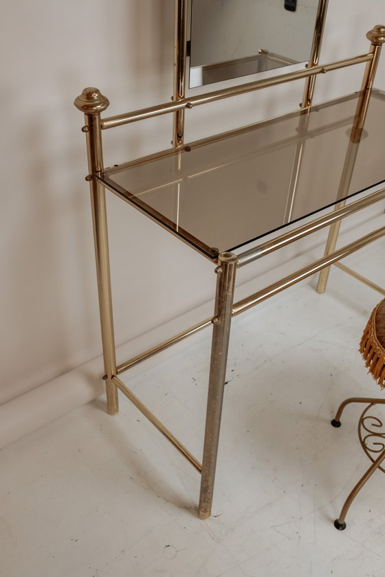 Image 1 of Vintage brass vanity table with stool