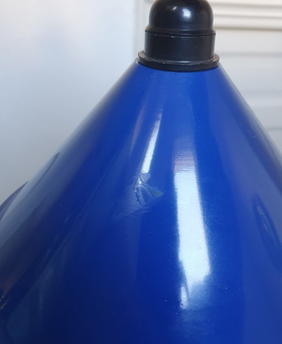 Image 1 of Vintage Hema kegelvormige hanglamp van blauw metaal jaren 80