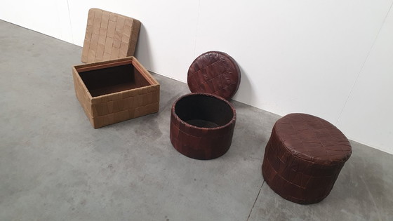 Image 1 of Vintage patchwork footstool poufs 70s