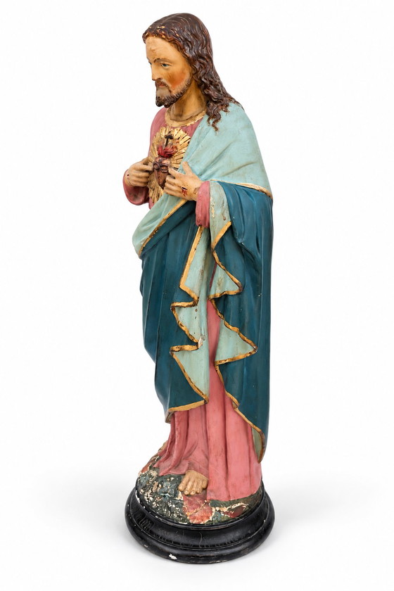 Große antike französische Herz-Jesu-Statue von Puccini, 62 cm, um 1900 – Bildhauerei, Other (photo 5 of 10)
