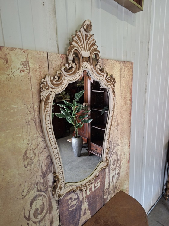 Image 1 of Antieke barok wandconsole, sidetable. haltafel met spiegel afm: 87x34m en 76cm hoog.

afm. spiegel 55x95cm 
