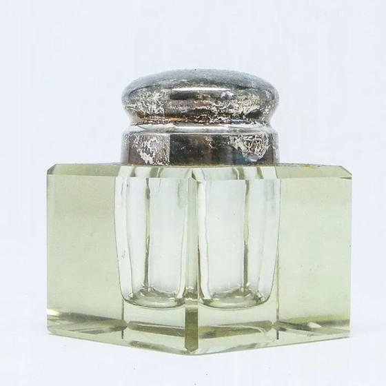 Encrier Art Déco en Cristal, Suède, années 1930, Accessoires de table, Verre, Argenté (photo 15 sur 15)