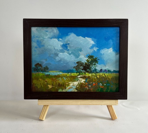 Original Oil Painting: Summer Field Landscape in the Flower Field