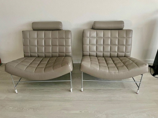  x Leolux Volare Fauteuils Senso Mist Leather plus Volare Tabouret Volare