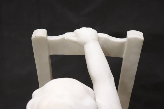 Image 1 of Child Gets off Chair, 19th Century Italian Marble Sculpture, Signed