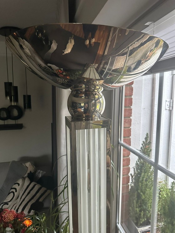 Image 1 of Lámpara de pie Art Déco “Grenoble” – varillas de cromo y cristal, 190 cm, pieza rara