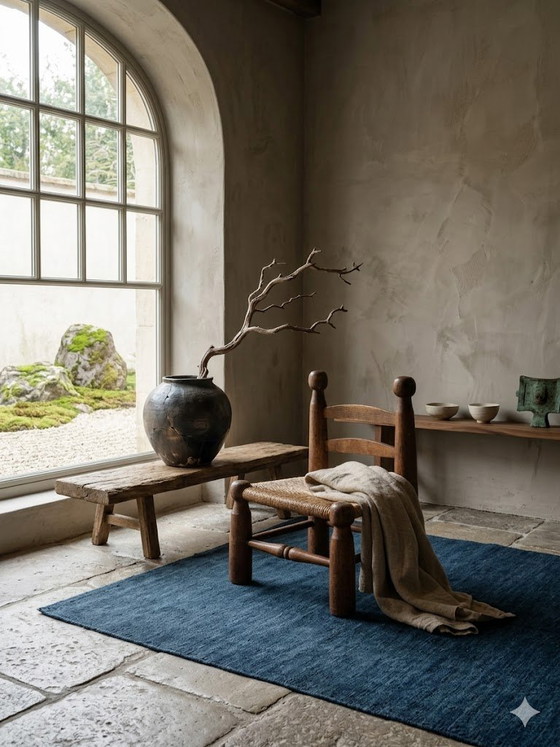 Image 1 of Charles Dudouyt – Brutalist Wabi-Sabi Chair / High Chair – Oak & Reed