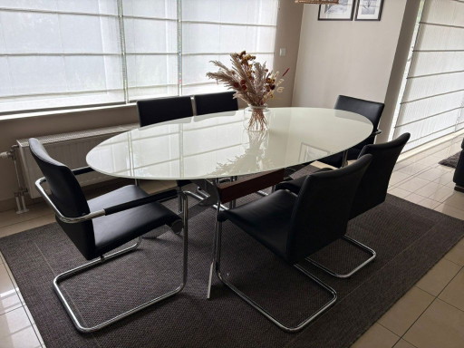 Ovale tafel van 220 x 110 cm en 6 Hulsta stoelen