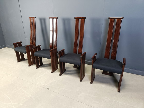 Image 1 of Post modern high back dining chairs, set of 4, 1970s 