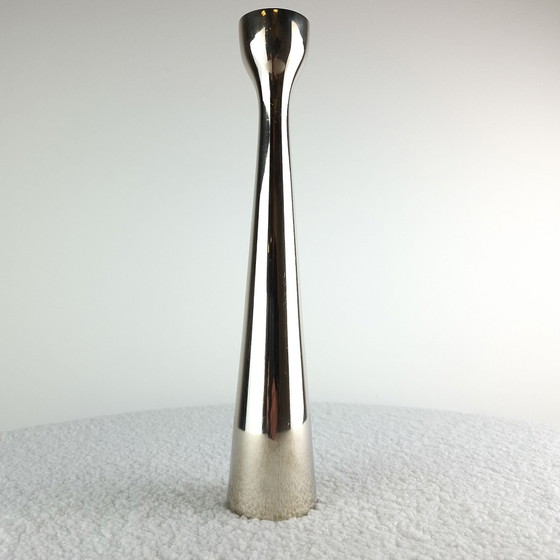 Vintage chrome candle holder mid century modern design 70s, Metal, Silver (photo 2 of 7)