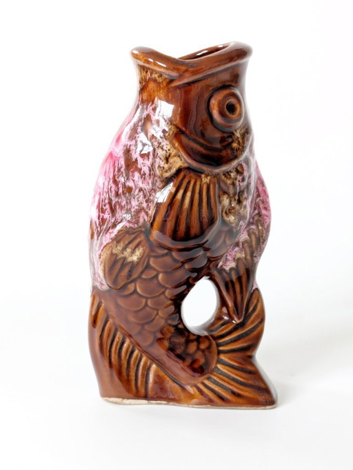 1960s Vallauris Fish Pitcher Vase | Amber Pink Fat Lava | France