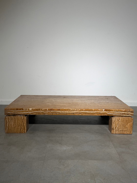 Structural Travertine Rosso Coffee Table – Brutalist Design (photo 2 of 9)