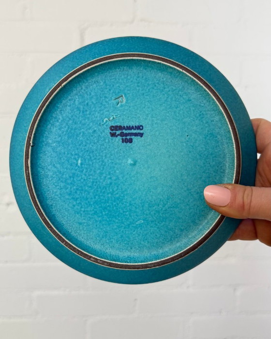 Image 1 of 6 dessertbordjes van Ceramano West-Duitsland in de kleur "Argus Blue".