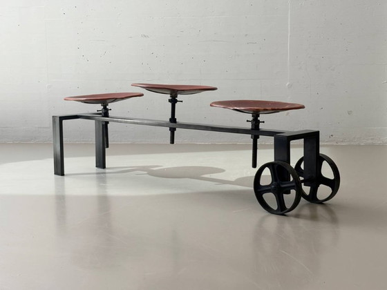 Image 1 of ndustrielle Sitzbank von KARE Design mit verstellbaren Ledersitzen, 2000er Jahre