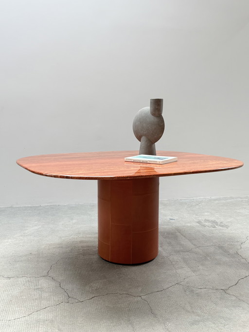 B&B Italia Afra & Tobia Scarpa "Tobio" dining table Persian travertine leather, Italy 1970s