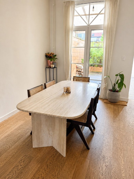 Image 1 of Solid travertine dining table, premium statement piece