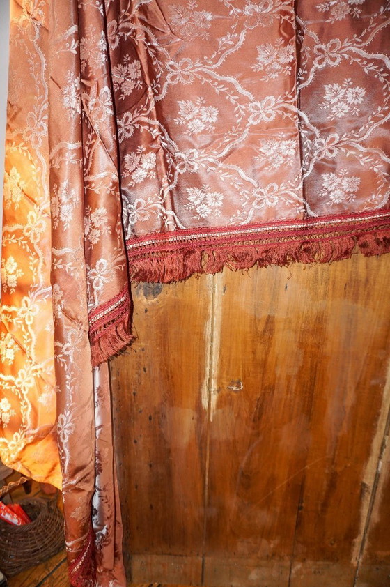 Image 1 of vintage italian silk jacquard bedspread * rose brown damask * floral brocade coverlet