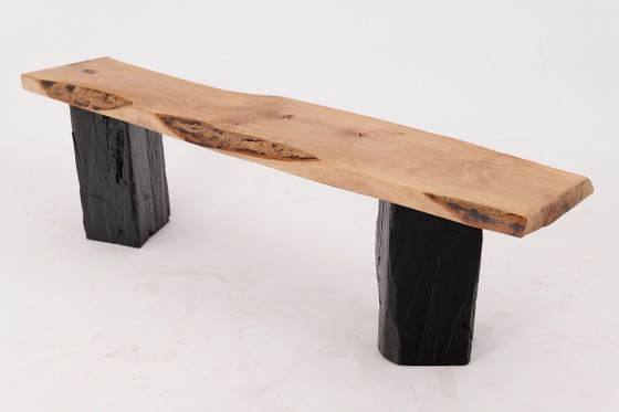 Image 1 of Live Edge Solid Wood Bench with Charred Legs, Organic Modern by Logniture