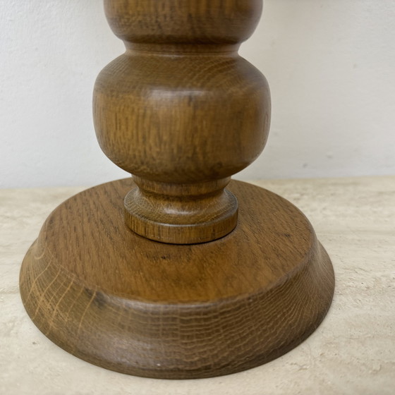 Image 1 of Vintage Brutalist Glass Table Lamp with Solid Oak Wooden Base, 1970s
