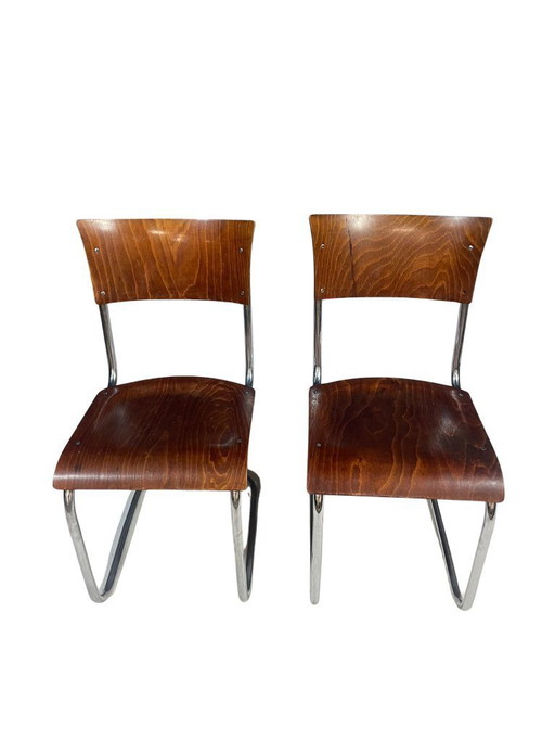 Pair of Marta Stam Chairs for Kovona, 1950s, Czechoslovakia, Chrome & Wood