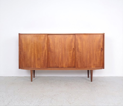 Danish design teak highboard with sliding doors, 1960s