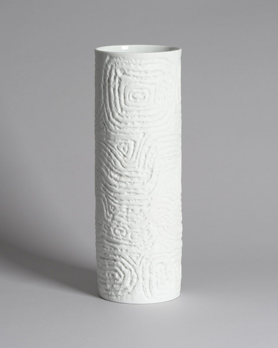 Image 1 of M. Freyer & W. Schreib Rosenthal Bisque Porcelain Vase Duo Op Art Relief 70s XL & L