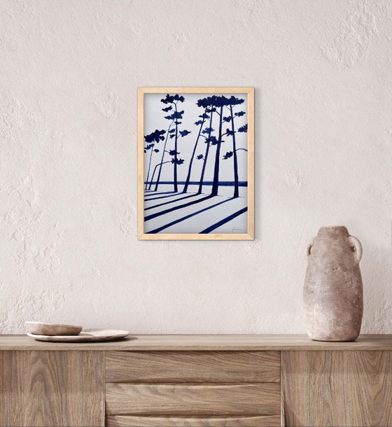 Inchiostro su carta incorniciata 40x30cm, Dipinti e disegni, Blu, Modern (foto 4 di 6)
