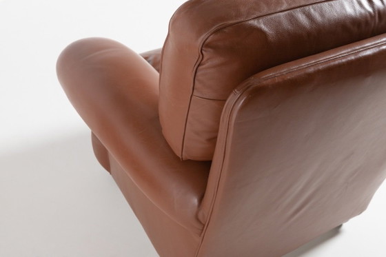 Image 1 of Paire de fauteuils club en cuir marron des années 1970, Italie