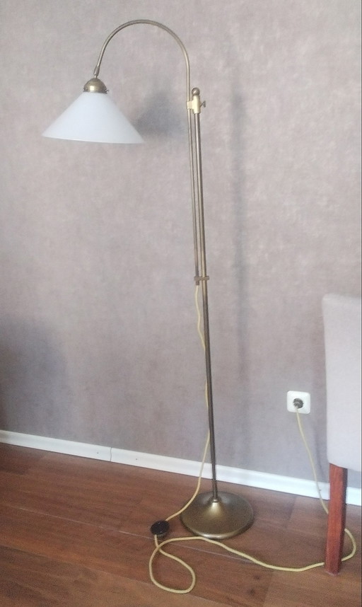 Art Deco brass floor lamp opal glass lampshade