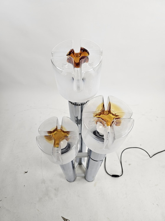 Image 1 of Lampada da terra italiana cromata e vetro