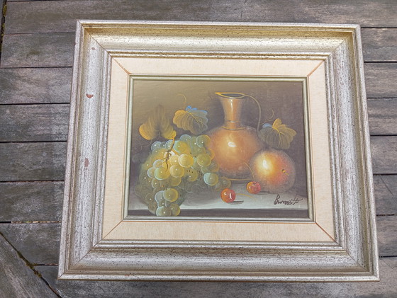 Image 1 of Tableau Huile Sur Toile Nature Morte Aux Fruits, Signé Burnett