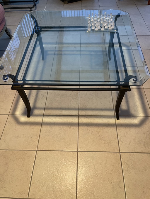 Magnifique table basse avec plateau en verre à facettes