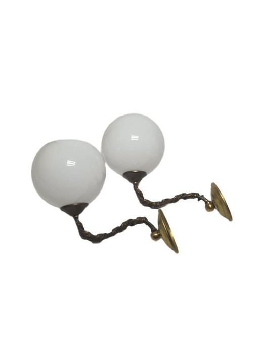 Appliques murales Art déco, Pologne, années 1950, lot de 2 – wandlampen, Glass, Brass