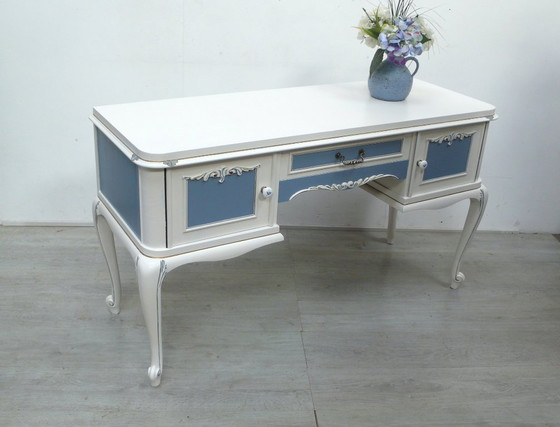 Image 1 of Credenza Chippendale in stile antico bianco + blu tortora