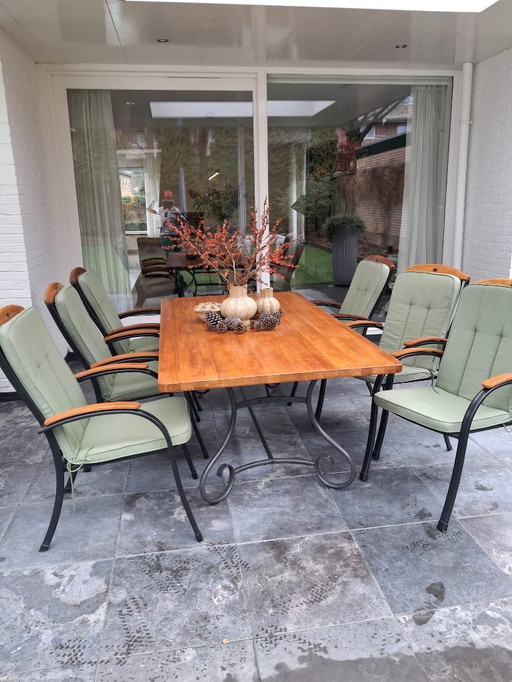 Royal Garden Luxus-Gartenmöbelset aus pulverbeschichtetem Stahl – Teakholzplatte