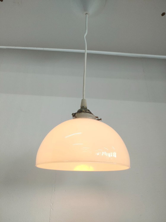 Image 1 of Vintage Ceiling Lamp Pendant Lamp (Opal Glass/Brass)