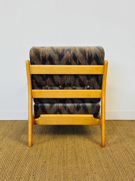 Image 1 of Vintage fauteuil van beukenhout met geometrische stof, 1970