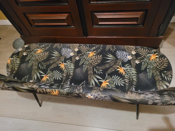 Image 1 of Banc de salle à manger en bois imprimé Bram en velours